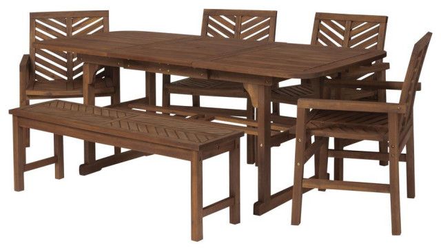 6 Piece Extendable Outdoor Patio Dining Set – Dark Brown – Transitional Within Dark Brown 6 Piece Patio Dining Sets (View 11 of 15)