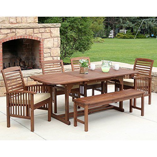 6 Piece Patio Dining Set Outdoor Garden Wood Solid Acacia Table Chairs Intended For Brown Acacia 6 Piece Patio Dining Sets (View 11 of 15)