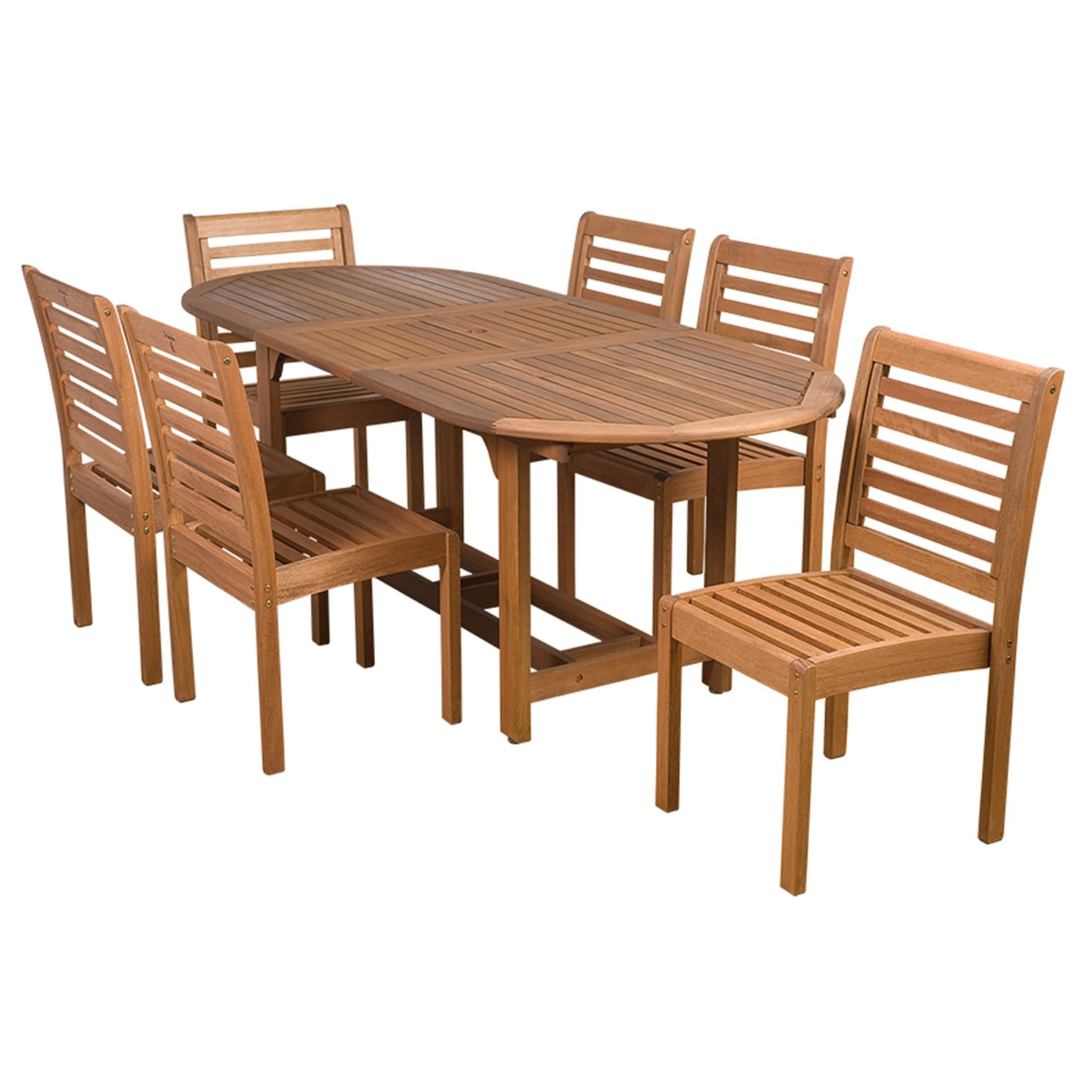 7 Piece Brown Eucalyptus Armless Oval Extendable Patio Dining Set 35 For Oval 7 Piece Outdoor Patio Dining Sets (View 10 of 15)