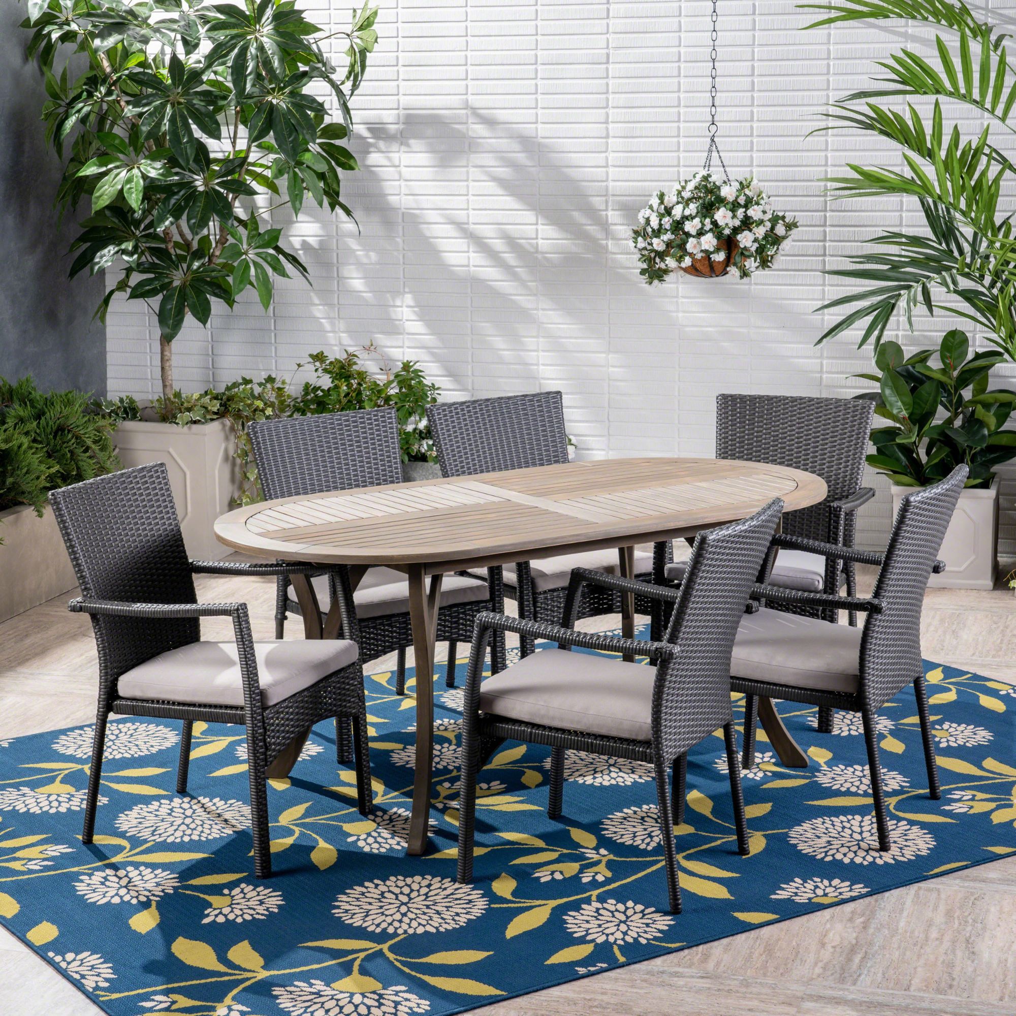 7 Piece Contemporary Outdoor Furniture Patio Dining Set – Gray Cushions With 7 Piece Patio Dining Sets (View 1 of 15)