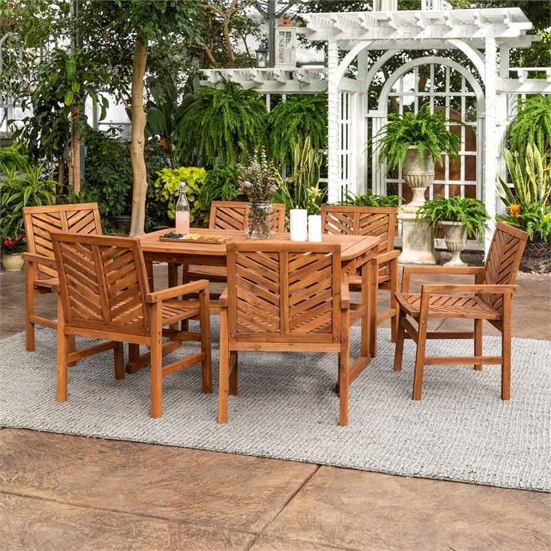 7 Piece Extendable Outdoor Patio Dining Set – Brown – Ow7Txvinbr With 7 Piece Large Patio Dining Sets (View 6 of 15)