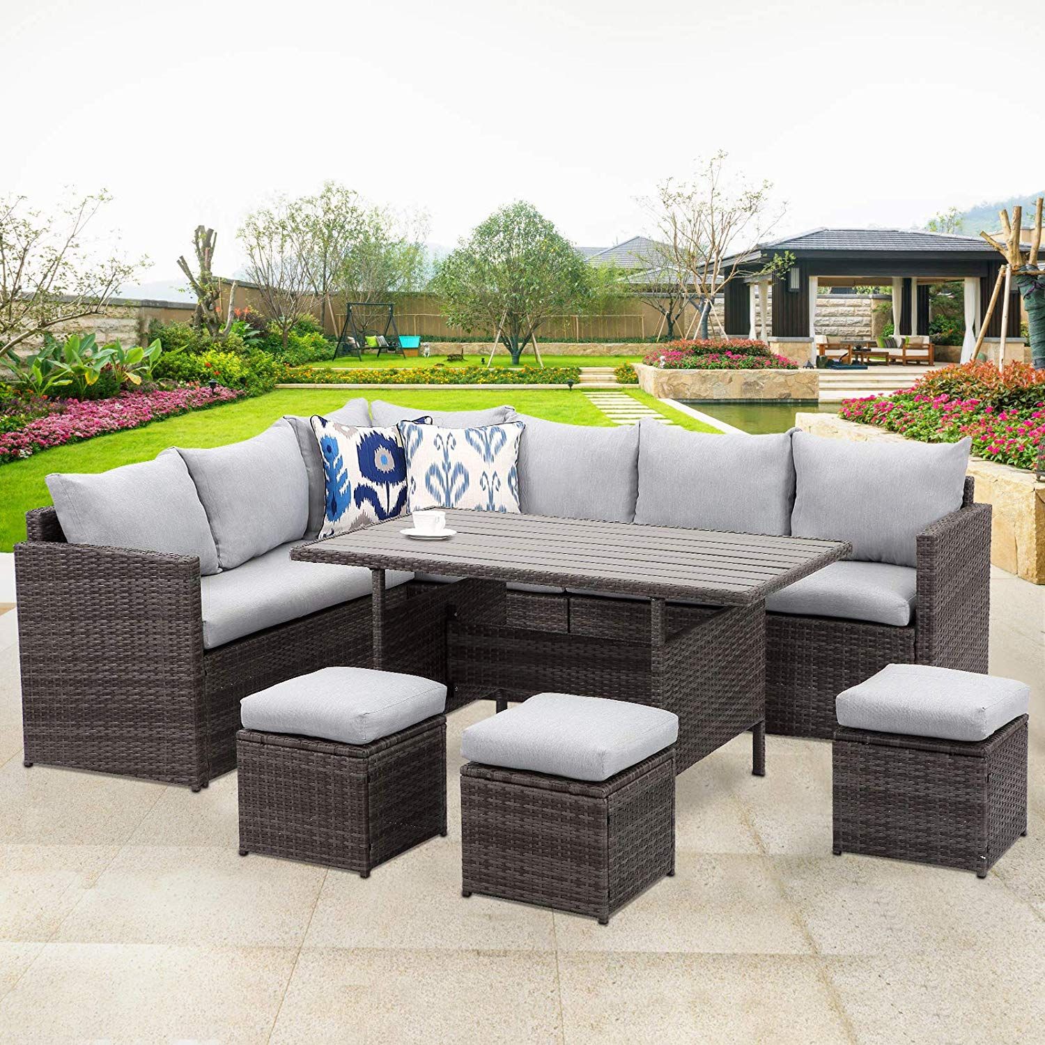 7 Piece Outdoor Conversation Set All Weather Wicker Sectional Sofa Inside Outdoor Seating Sectional Patio Sets (View 4 of 15)