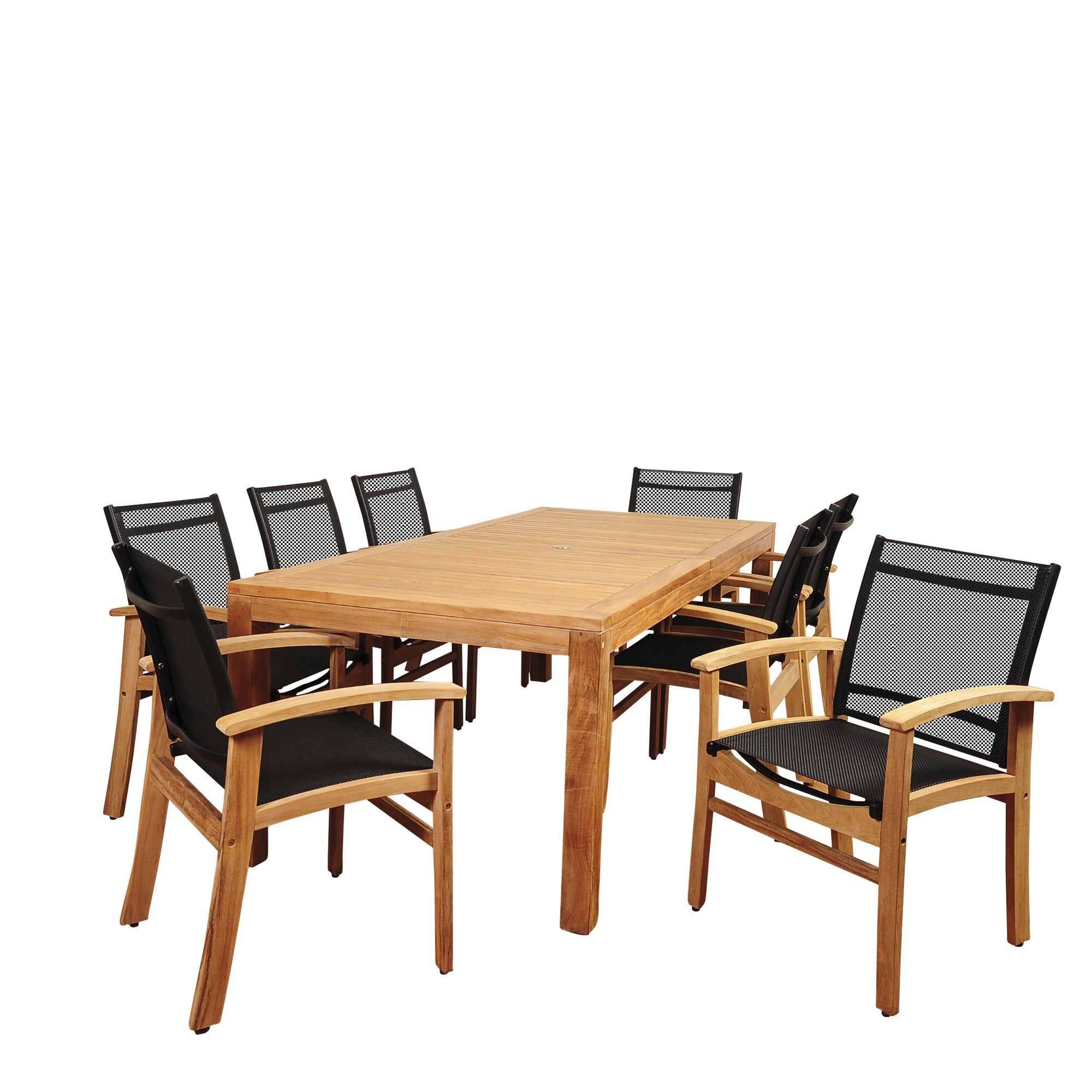 9 Piece Brown And Black Terrace Teak Rectangular Outdoor Patio Dining Pertaining To 9 Piece Teak Outdoor Square Dining Sets (View 13 of 15)