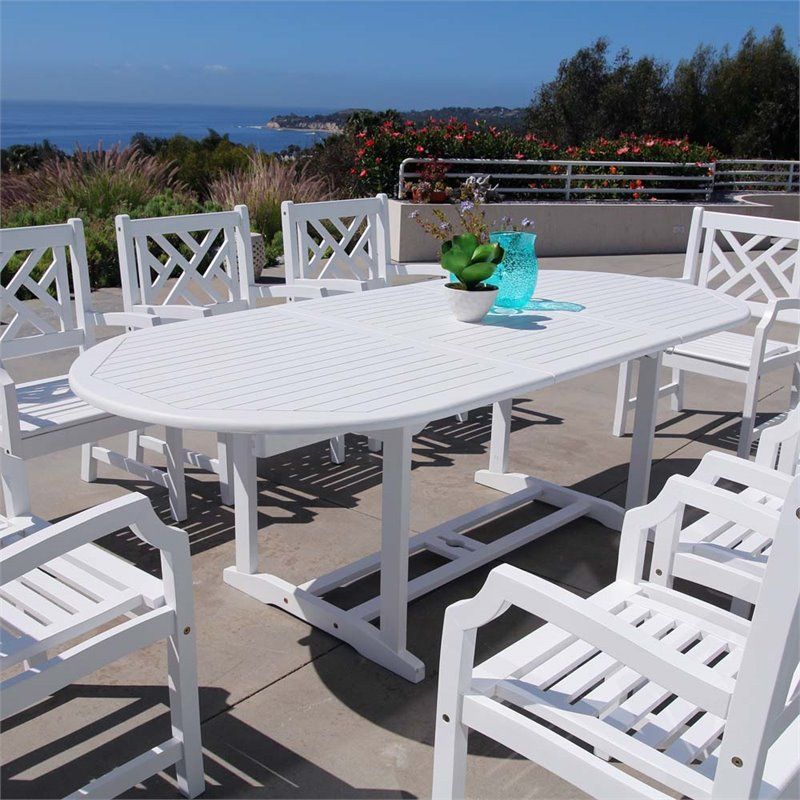 9 Piece Extendable Oval Patio Dining Set In White – V1335Set14 With 9 Piece Oval Dining Sets (View 13 of 15)