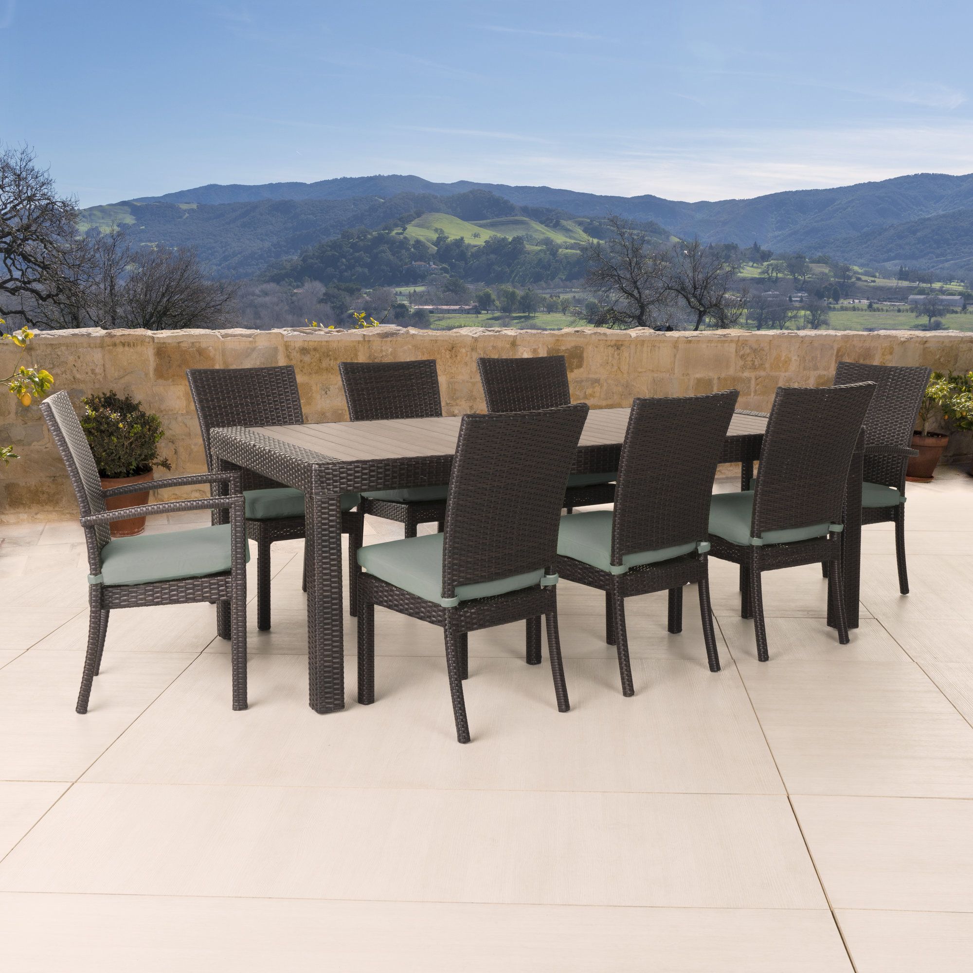 9 Piece Laurie Patio Dining Set In Espresso – Decorafit/Home In 9 Piece Extendable Patio Dining Sets (View 5 of 15)