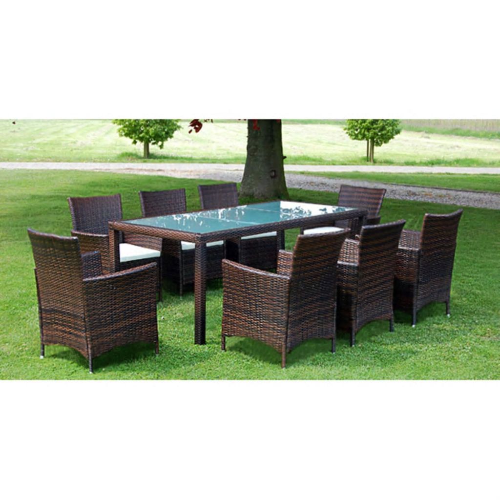 9 Piece Outdoor Dining Set With Cushions Poly Rattan Brown – Walmart In Brown 9 Piece Outdoor Dining Sets (View 10 of 15)