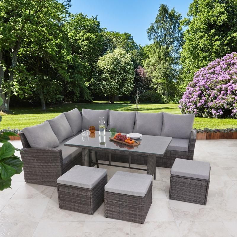 9 Seater Rattan Garden Corner Sofa Set – Grey Weave – In Stock Date In Gray Outdoor Table And Loveseat Sets (View 1 of 15)