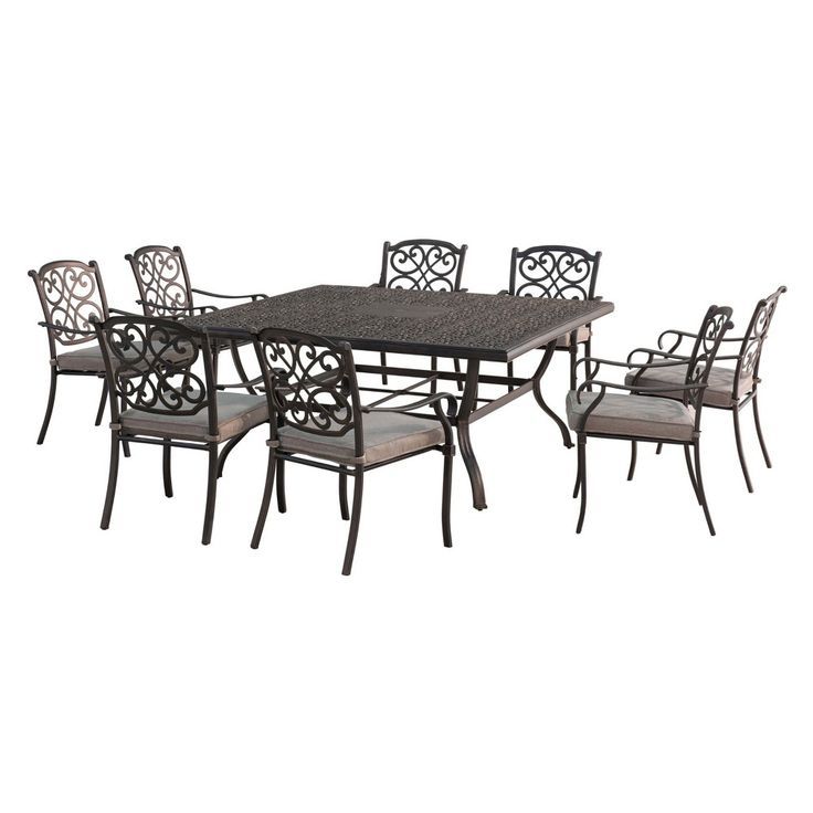 9Pc Roosevelt Aluminum Square Dining Set – Sunjoy, Black | Outdoor Intended For Black Medium Rectangle Patio Dining Sets (View 13 of 15)