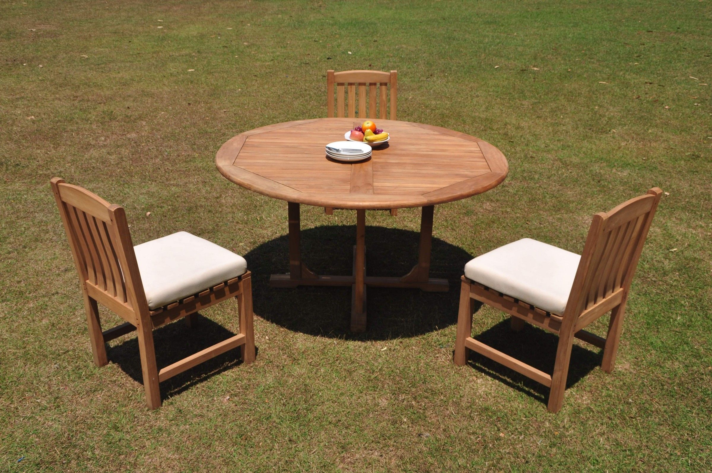 A Grade Teak 4Pc Dining 60" Round Table 3 Devon Armless Chair Set Intended For Armless Round Dining Sets (View 5 of 15)