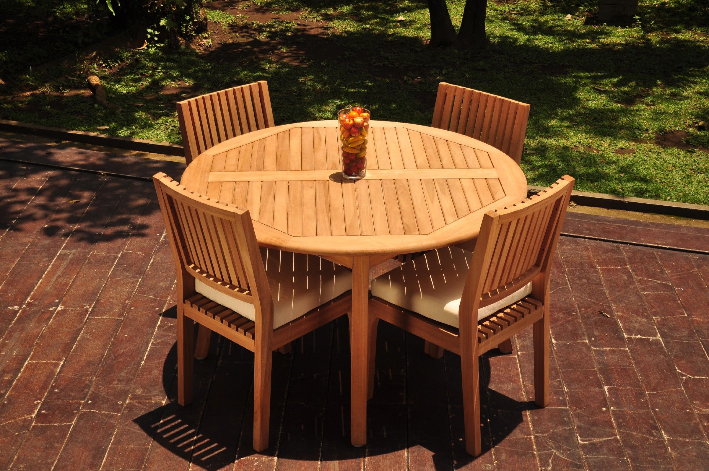 A Grade Teak 5Pc Dining 52" Round Table 4 Maldives Armless Chairs Set In Armless Round Dining Sets (View 4 of 15)