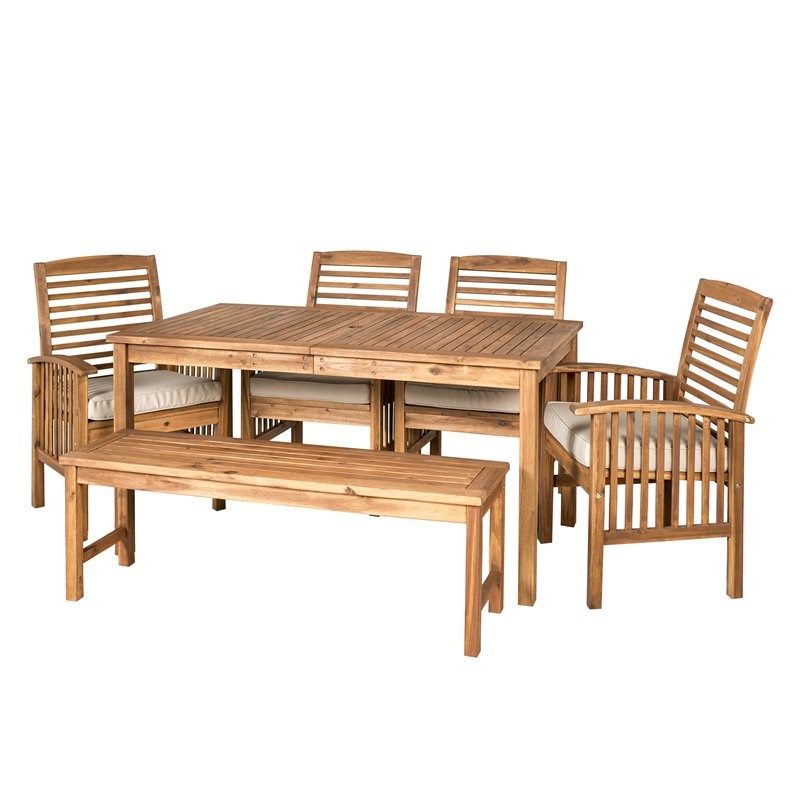 Acacia Wood Simple Patio 6 Piece Dining Set – Brown – Ow6Sdtbr Pertaining To Brown Acacia 6 Piece Patio Dining Sets (View 12 of 15)