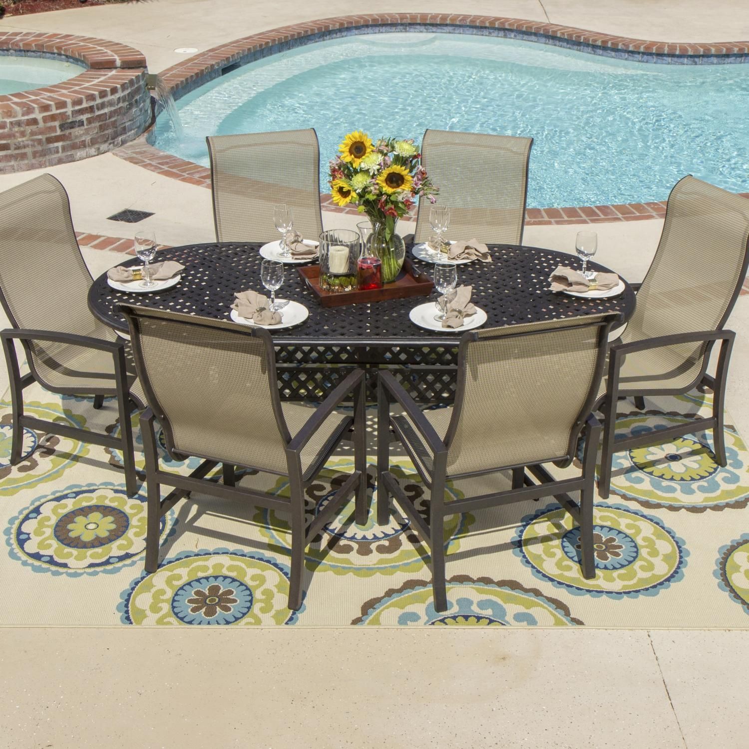 Acadia 7 Piece Sling Patio Dining Set With Oval Tablelakeview Regarding 7 Piece Outdoor Oval Dining Sets (View 5 of 15)