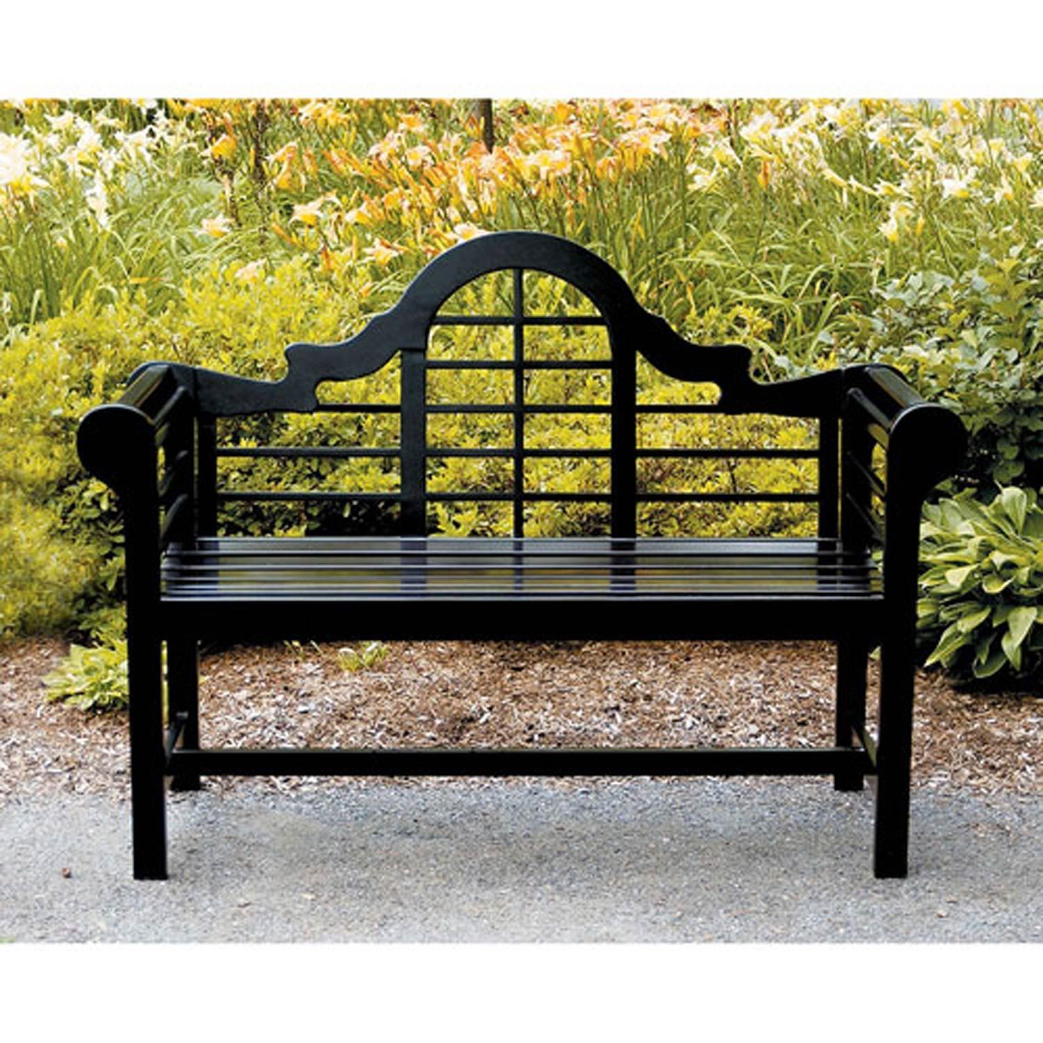 Achla Designs Lutyens Black Bench Ofb 11 | Wooden Bench Outdoor Intended For Black Eucalyptus Outdoor Patio Seating Sets (View 7 of 15)