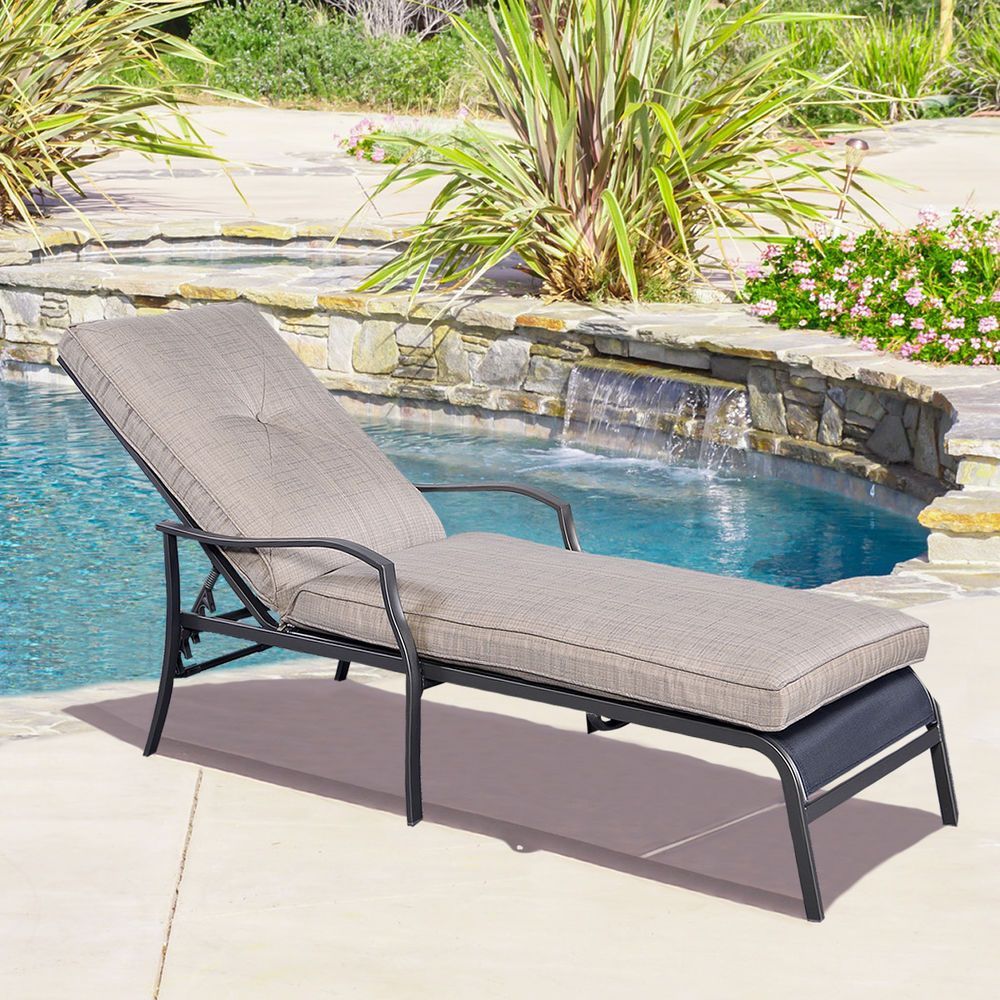 Adjustable Pool Chaise Lounge Chair Recliner Outdoor Patio Furniture Within Steel Arm Outdoor Aluminum Chaise Sets (View 7 of 15)