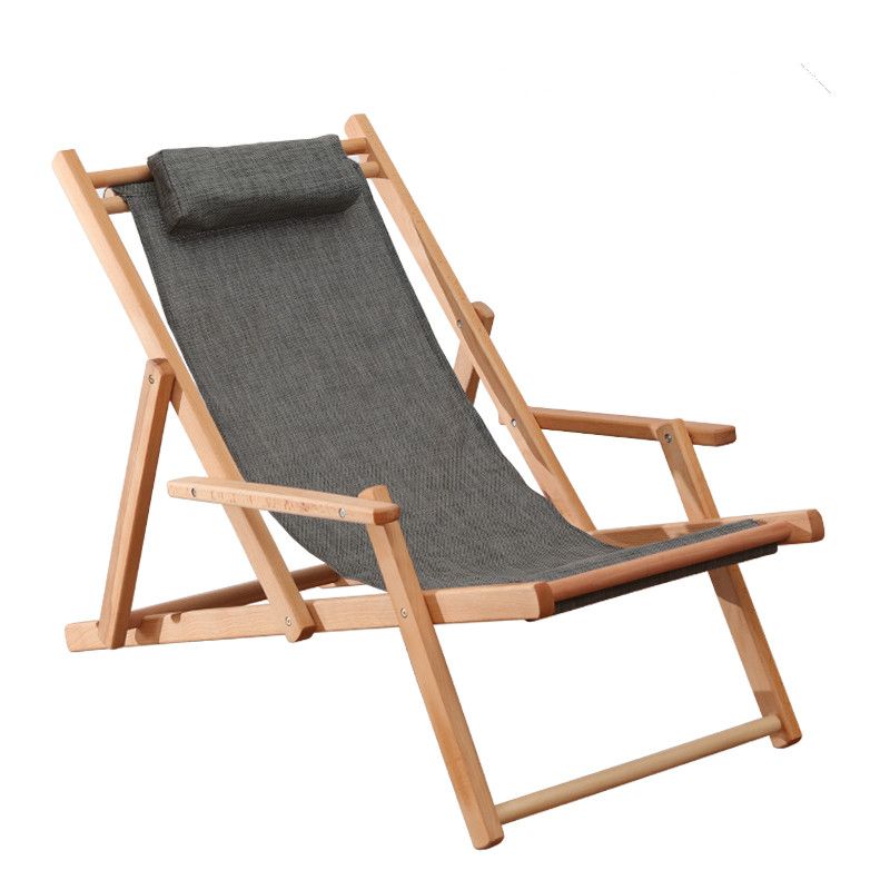 Adjustable Sling Chair Natural Beech Wood Frame Portable Patio Wooden Intended For Natural Wood Outdoor Lounger Chairs (View 8 of 15)