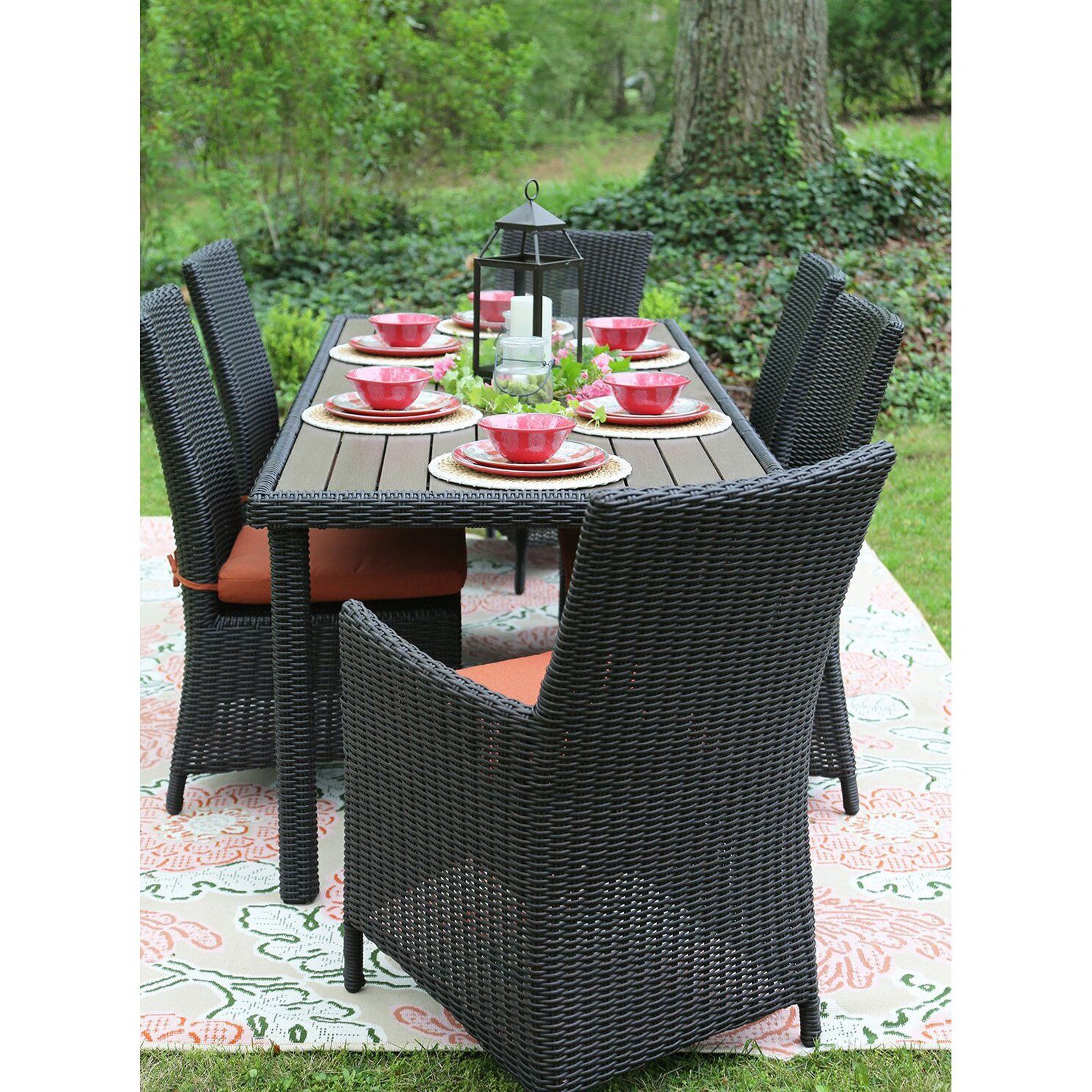 Ae Outdoor Denali 7 Piece All Weather Wicker Rectangular Patio Dining For Large Rectangular Patio Dining Sets (View 8 of 15)