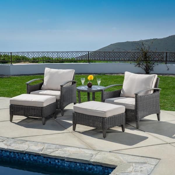 Ae Outdoor Rucker 5 Piece Wicker Patio Conversation Set With Olefin With Regard To Wicker Beige Cushion Outdoor Patio Sets (View 4 of 15)