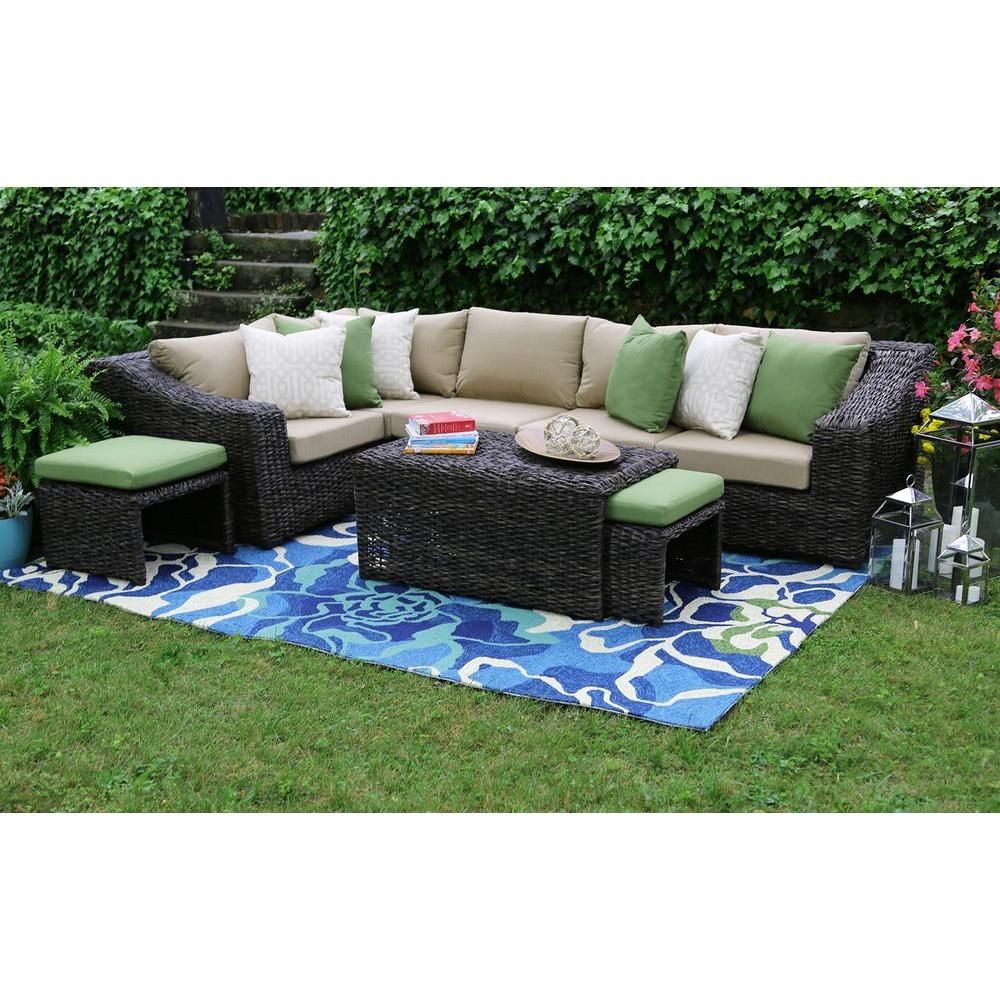 Ae Outdoor Williams 8 Piece All Weather Wicker Patio Sectional Set With Inside Wicker Beige Cushion Outdoor Patio Sets (View 12 of 15)
