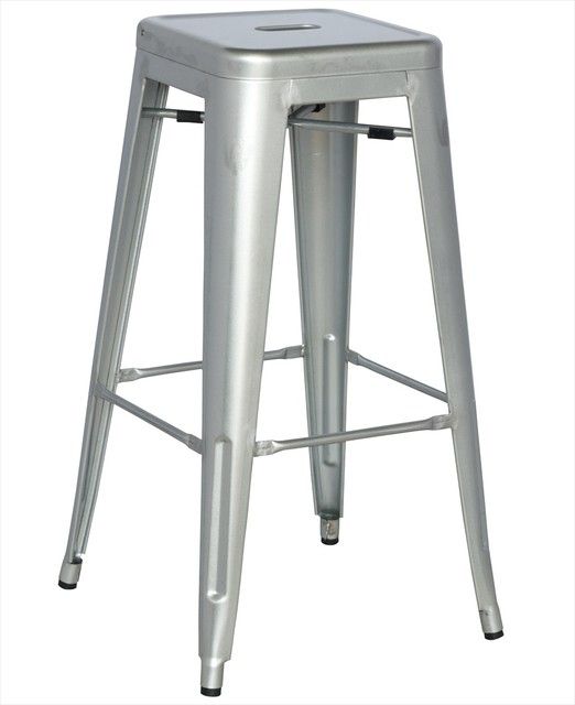 Alfresco Galvanized Steel Bar Stool In Shiny Silver – Set Of 4 – Bar Inside Bar Tables With 4 Counter Stools (View 11 of 15)