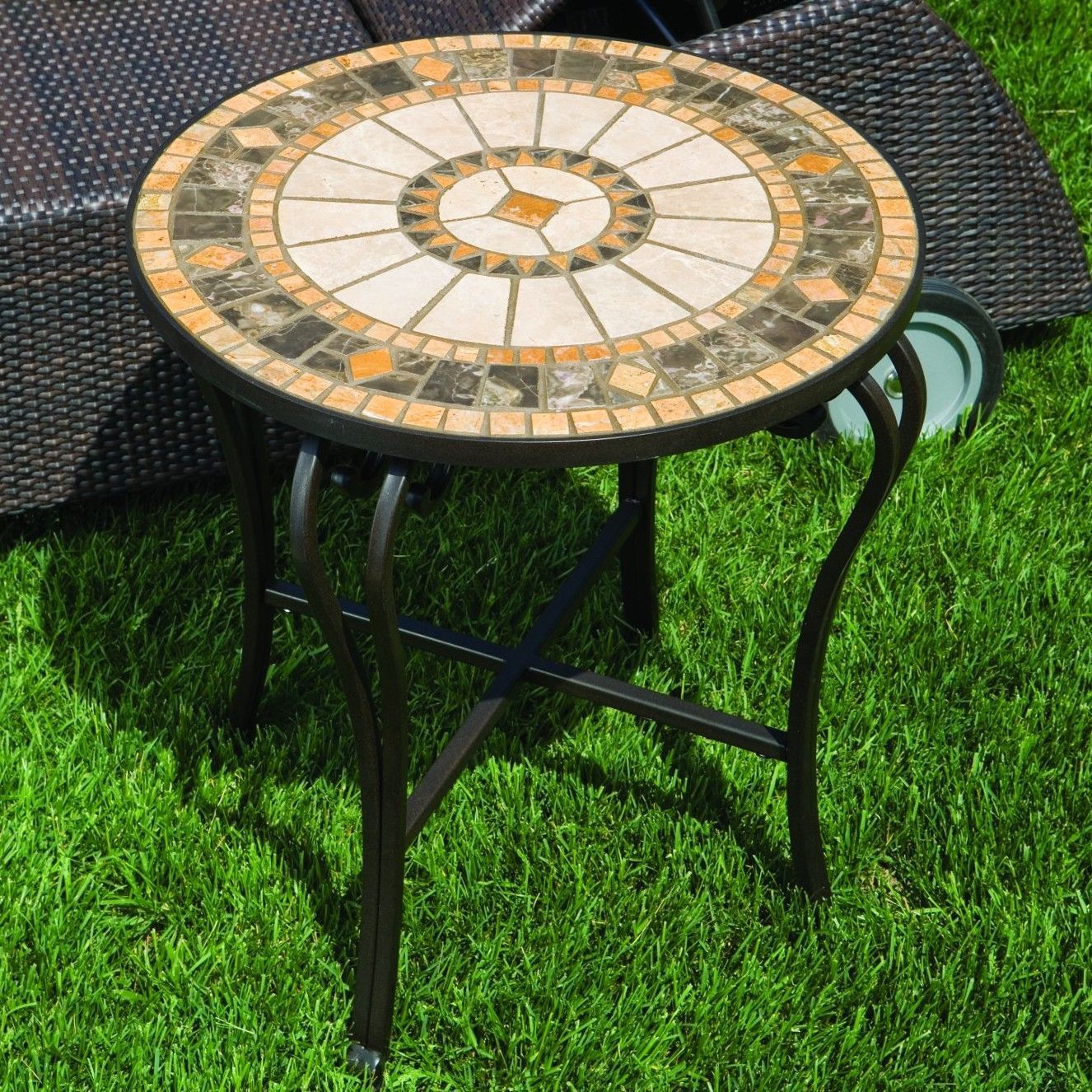 Alfresco Home Compass Mosaic Side Table | Patio Side Table, Mosaic Tile Throughout Mosaic Tile Top Round Side Tables (View 3 of 15)