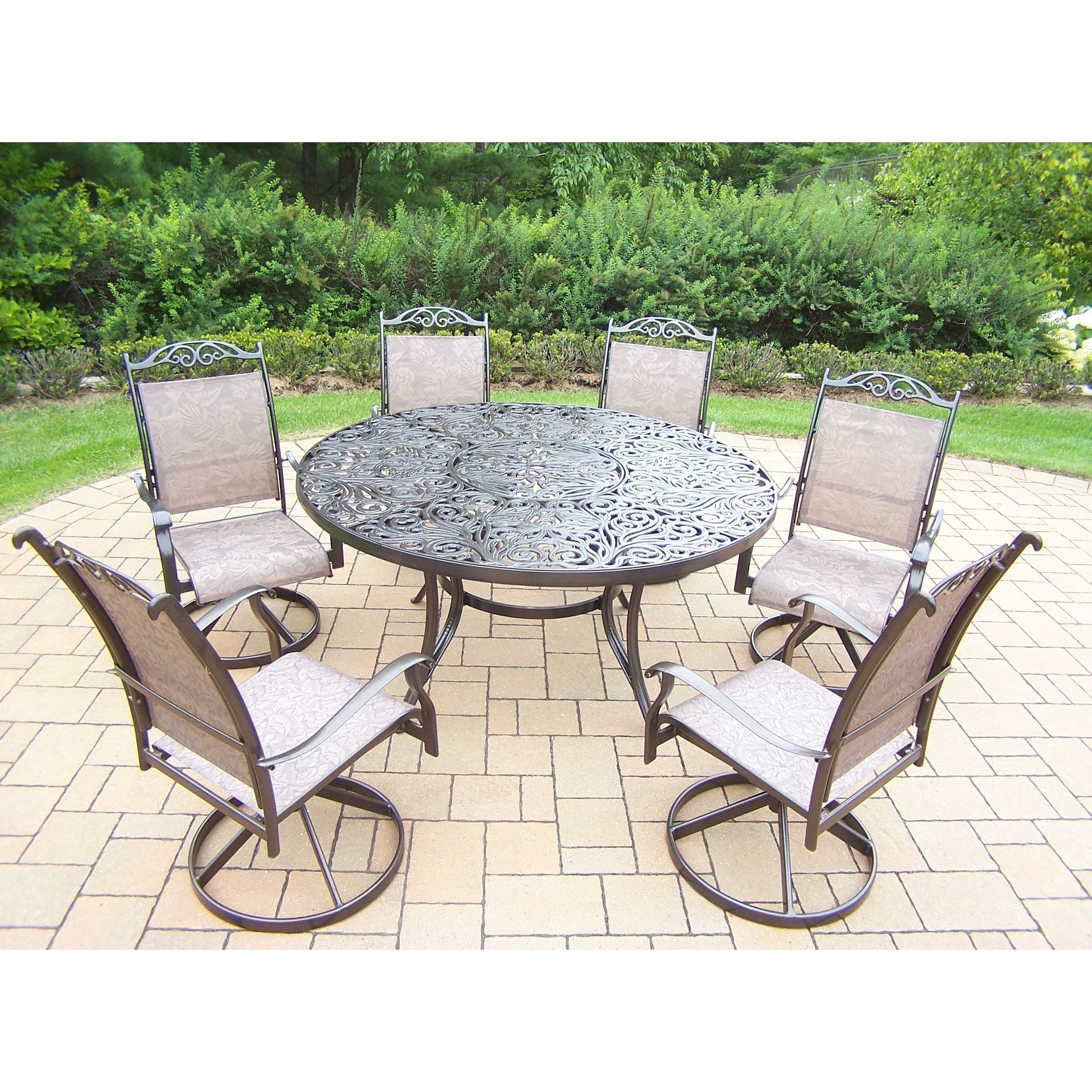 Aluminum 7 Piece Outdoor Patio Dining Set With 6 Swivel Brown 7 Piece Intended For 7 Piece Patio Dining Sets (View 6 of 15)