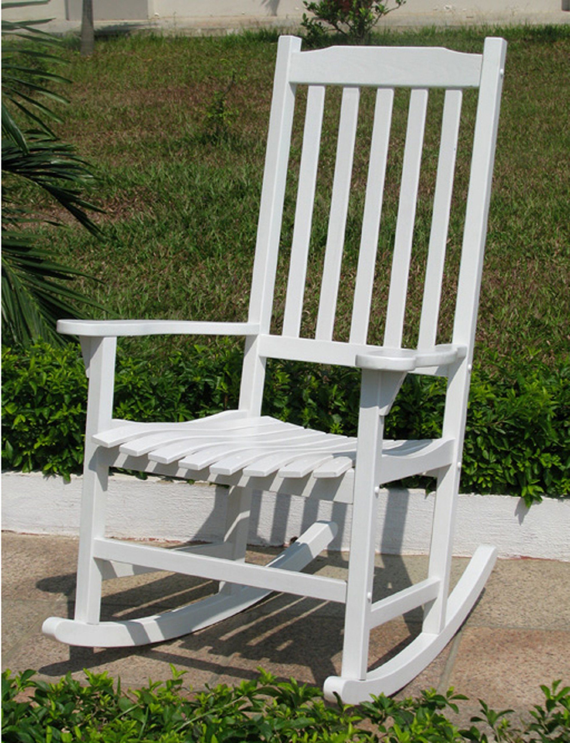 Amazon : Merry Garden White Paint Traditional Rocking Chair : Patio Within White Wood Soutdoor Seating Sets (View 3 of 15)