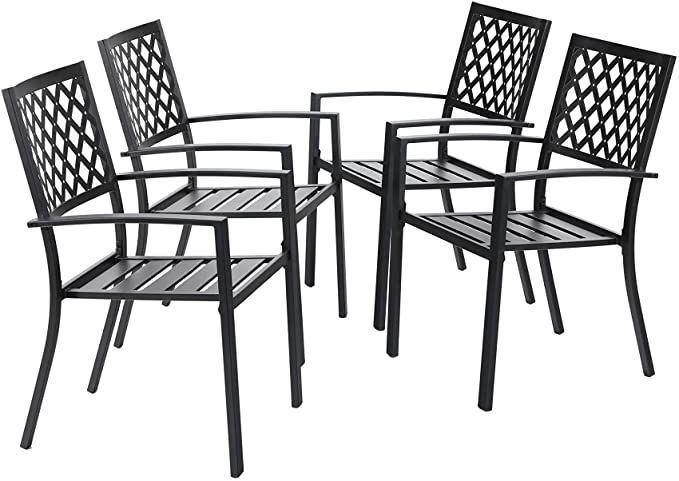 Amazon : Mfstudio Black Metal Patio Stacking Chairs Wave Back Inside Black Outdoor Dining Modern Chairs Sets (View 14 of 15)