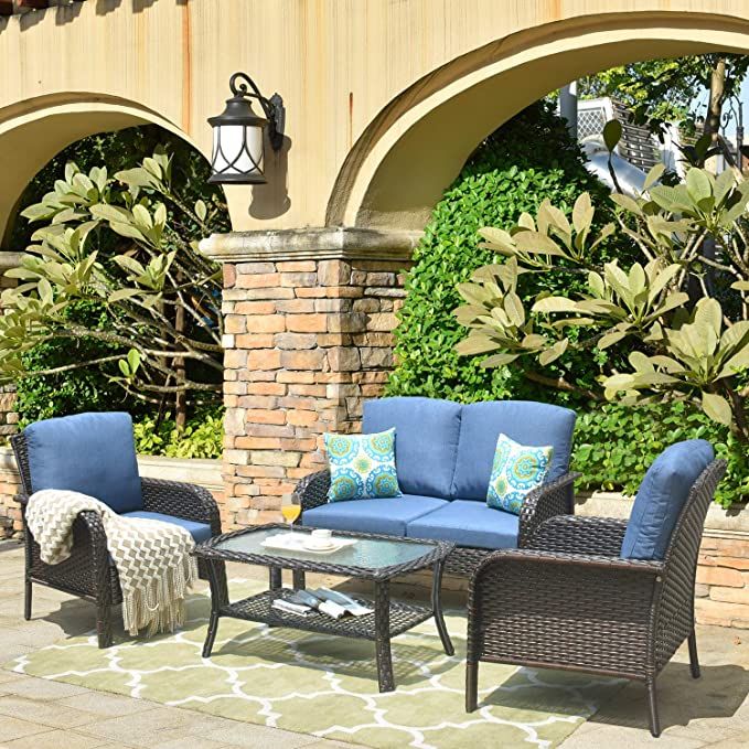 Amazon: Xizzi Patio Sets, Outdoor Patio Furniture, All Weather Throughout Blue And Brown Wicker Outdoor Patio Sets (View 12 of 15)