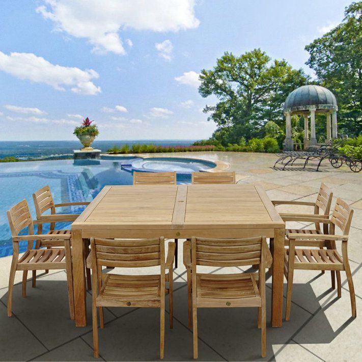 Amazonia Anniston 9 Piece Teak Square Patio Dining Set | Patio Dining Throughout 9 Piece Teak Wood Outdoor Dining Sets (View 4 of 15)