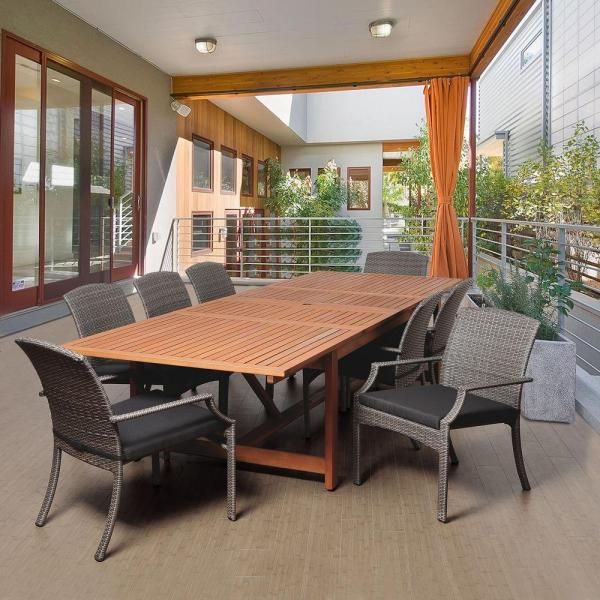 Amazonia Anthonys 9 Piece Eucalyptus Extendable Rectangular Patio Intended For Gray Extendable Patio Dining Sets (View 11 of 15)