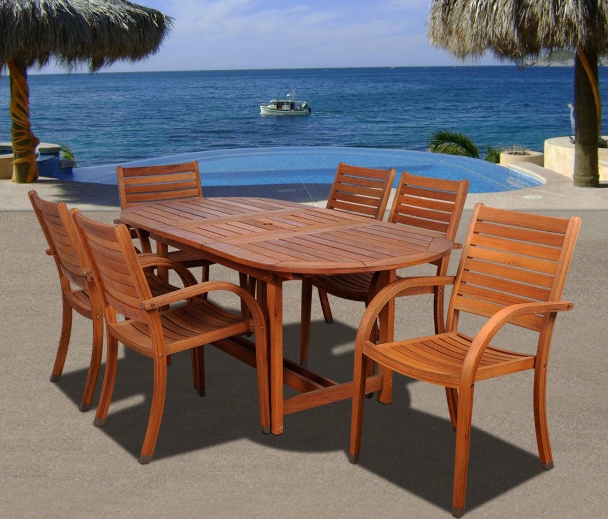 Amazonia Arizona 7 Piece Wood Outdoor Dining Set With 83" Oval Table Inside 7 Piece Large Patio Dining Sets (View 9 of 15)