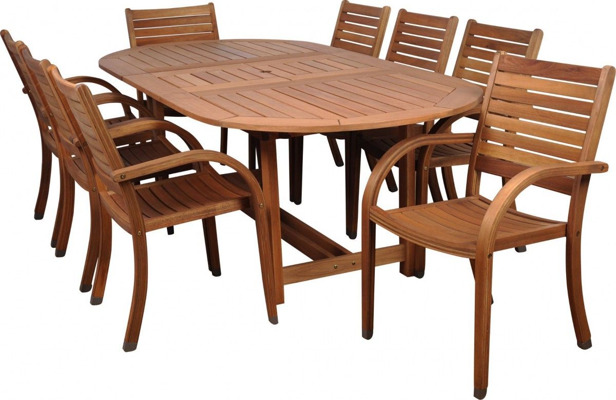 Amazonia Arizona 9 Piece Wood Outdoor Dining Set With 93" Oval Table Within Extendable Oval Patio Dining Sets (View 8 of 15)