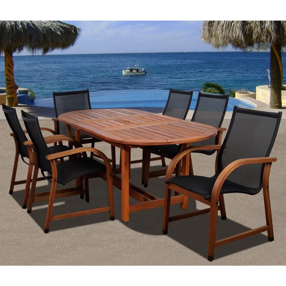 Amazonia Bahamas Oval 7 Piece Eucalyptus Patio Dining Set Sc 360 6Manha Intended For Extendable 7 Piece Patio Dining Sets (View 3 of 15)