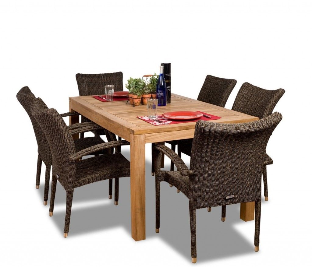 Amazonia Brussels 7 Piece Teak/Wicker Rectangular Dining Set Review In 7 Pieces Teak Outdoor Dining Sets (View 12 of 15)
