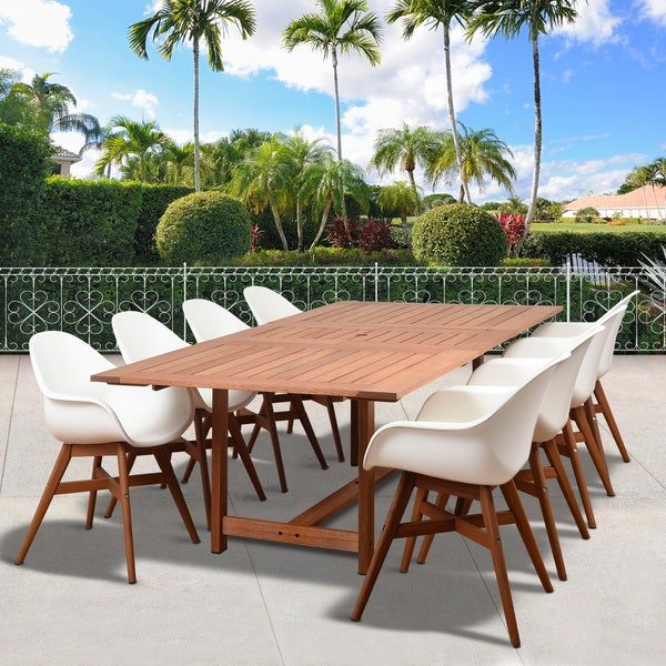 Amazonia Deluxe Hawaii White Wood/Resin 9 Piece Rectangular Patio Pertaining To White Outdoor Patio Dining Sets (View 4 of 15)