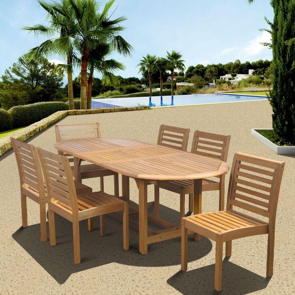 Amazonia Eucalyptus 7 Piece Armless Oval Extendable Patio Dining Set Bt With 7 Piece Outdoor Oval Dining Sets (View 7 of 15)
