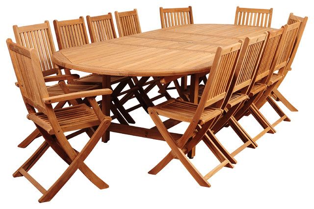 Amazonia Highland Park 13 Piece Teak Double Extendable Oval Dining Set In 13 Piece Extendable Patio Dining Sets (View 4 of 15)