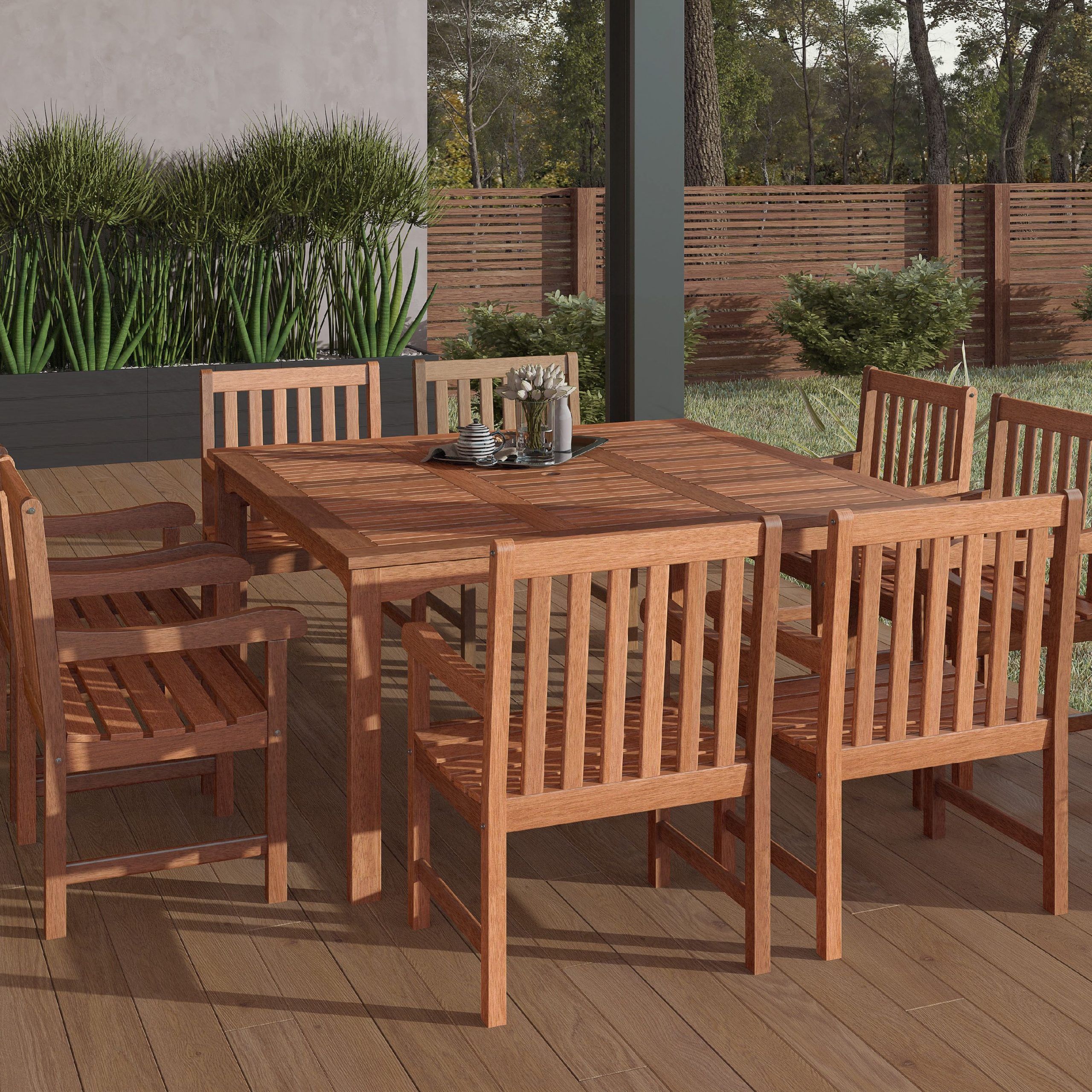Amazonia Milano 9 Piece Square Patio Dining Set | Eucalyptus Wood Inside Square 9 Piece Outdoor Dining Sets (View 4 of 15)