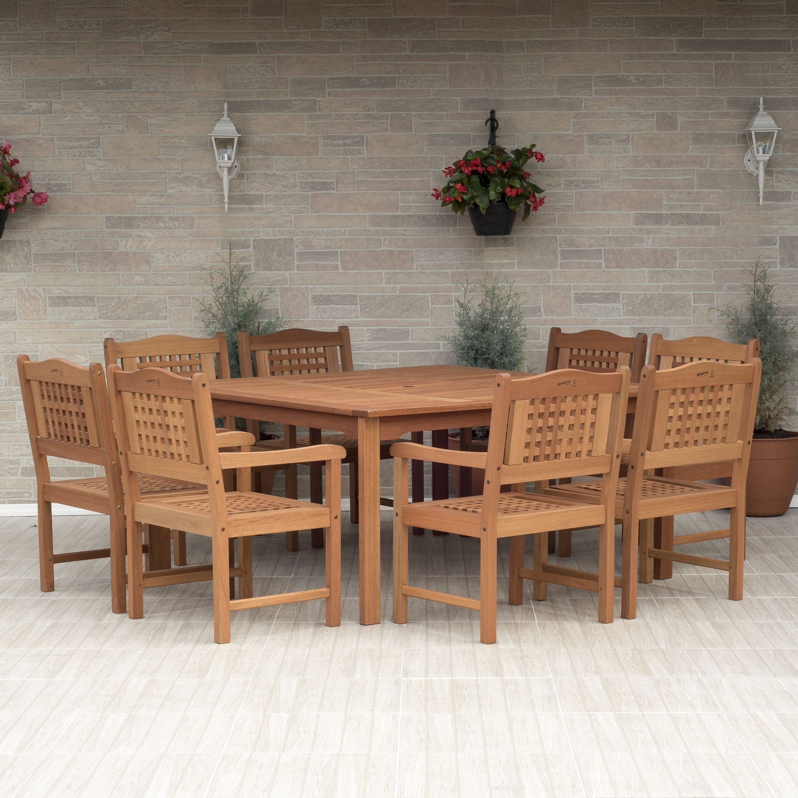 Amazonia Milano 9 Piece Square Patio Dining Set | Eucalyptus Wood With 9 Piece Teak Outdoor Square Dining Sets (View 7 of 15)
