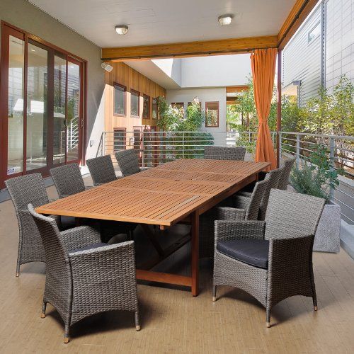 Amazonia Oakwood 11 Piece Eucalyptus/Wicker Extendable Rectangular Within 11 Piece Extendable Patio Dining Sets (View 7 of 15)