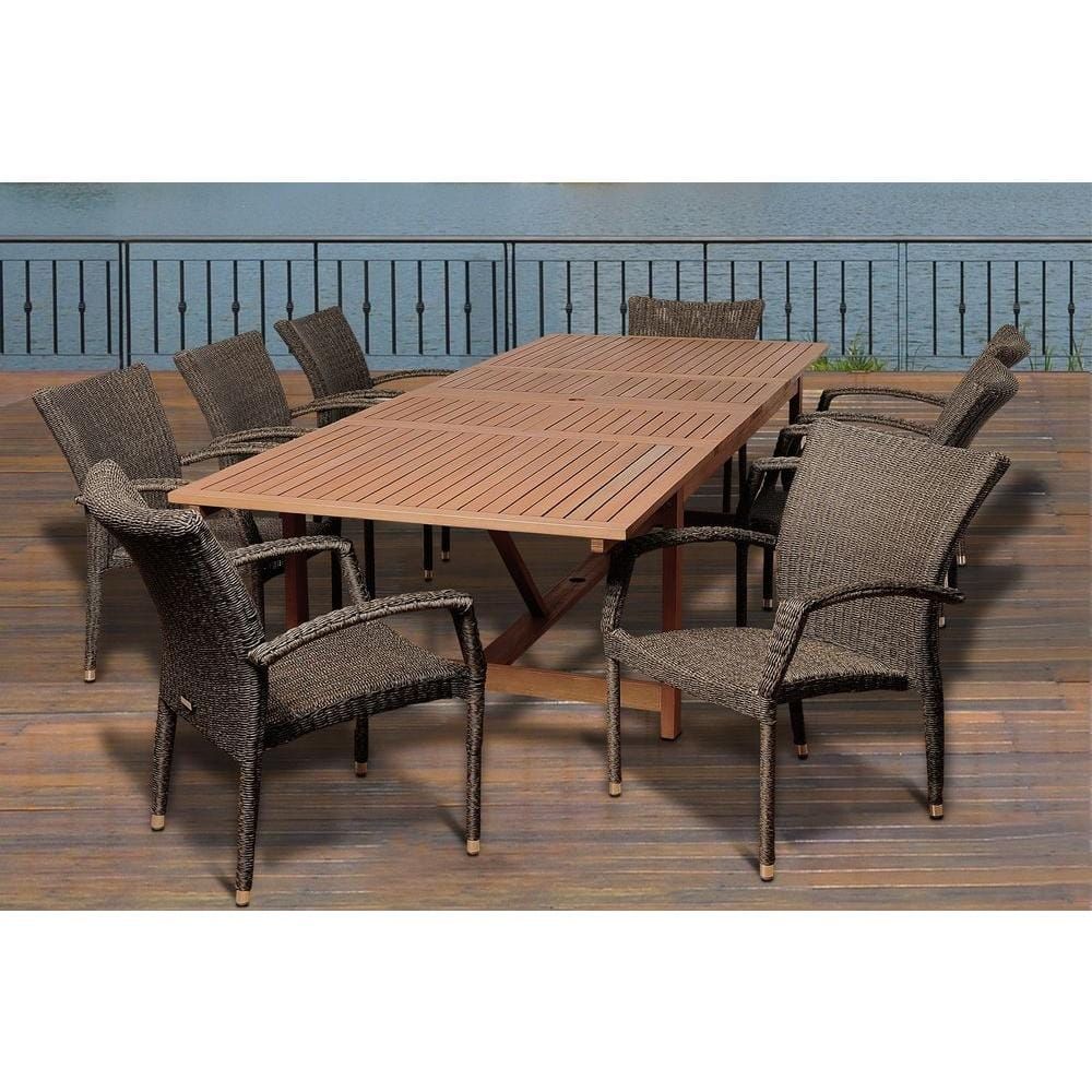 Amazonia Perry 9 Piece Eucalyptus Extendable Rectangular Patio Dining Intended For Eucalyptus Extendable Patio Dining Sets (View 4 of 15)