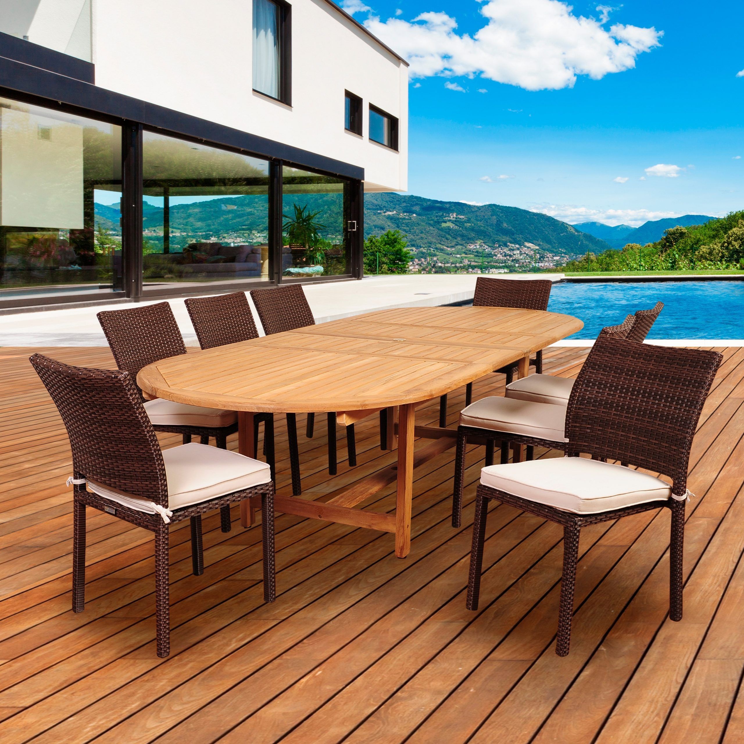 Amazonia Teak 9 Piece Extendable Patio Dining Set With Natural 9Piece With 9 Piece Teak Outdoor Dining Sets (View 1 of 15)