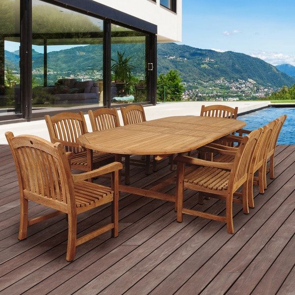 Amazonia Teak Giacomo 9 Piece Teak Double Extendable Oval Patio Dining With Extendable Patio Dining Set (View 6 of 15)