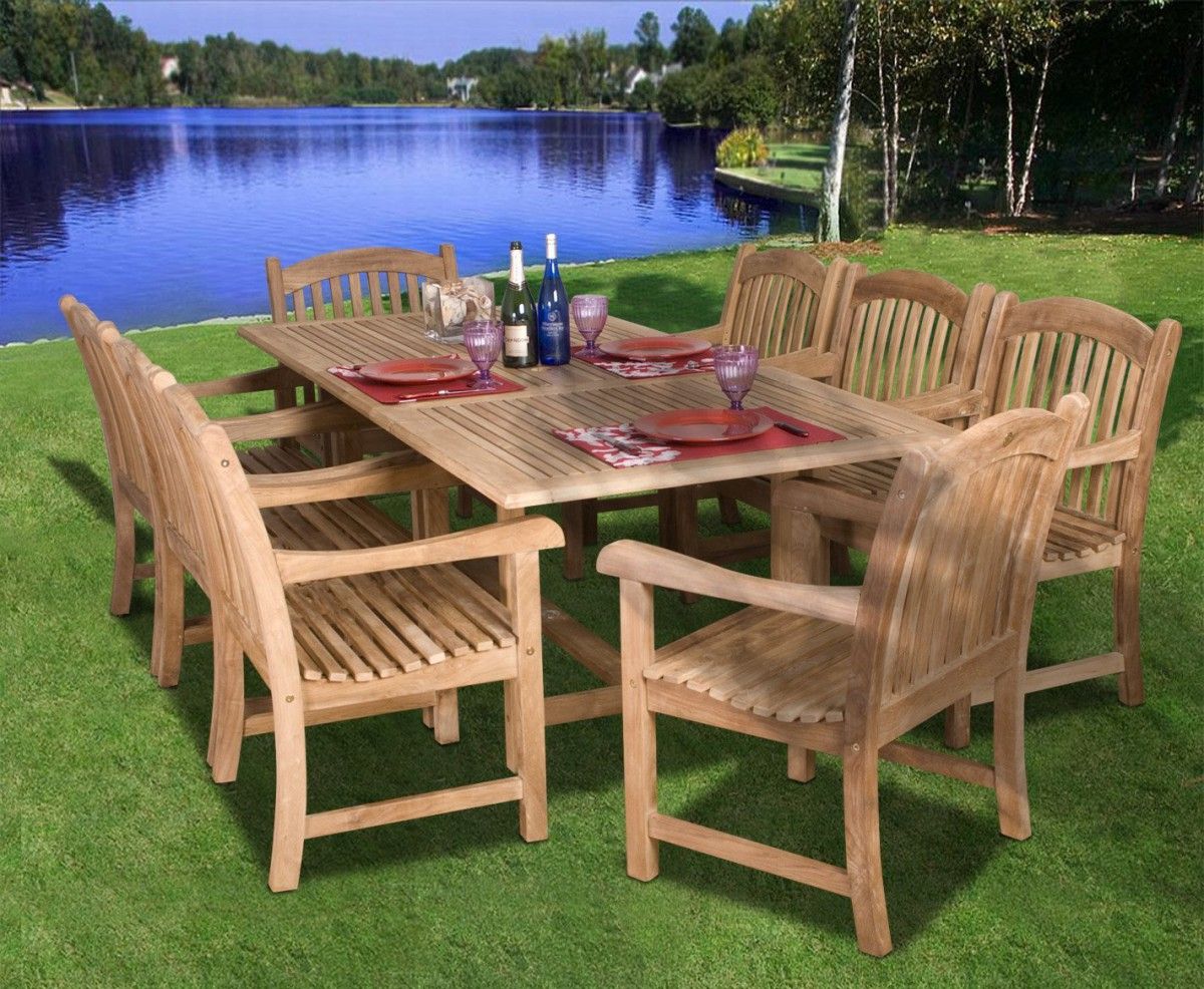 Amazonia Teak Newcastle 9Pc Teak Outdoor Patio Dining Set With 9 Piece Teak Wood Outdoor Dining Sets (View 12 of 15)