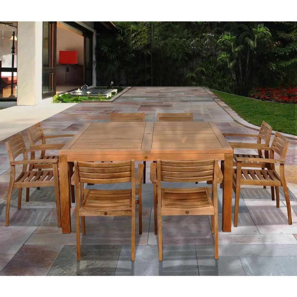 Amazonia Victoria Square 9 Piece Teak Patio Dining Set Sc Rinsq 8Ninia Inside Teak Outdoor Square Dining Sets (View 13 of 15)