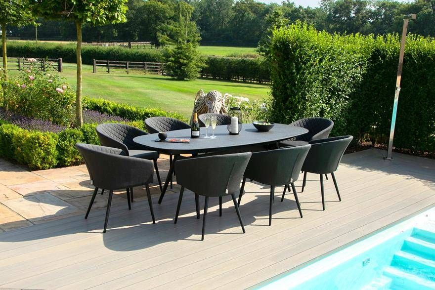 Ambition 8 Seater Oval Dining  Charcoal | Blue Lagoon Furniture Within Charcoal Fabric Patio Chair And Side Table (View 2 of 15)