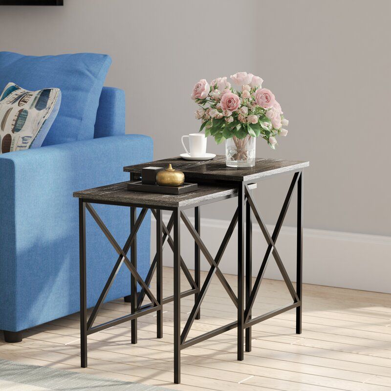 Andover Mills™ Creeksville Cross Legs Nesting Tables & Reviews | Wayfair With Gray Wood Outdoor Nesting Coffee Tables (View 6 of 15)