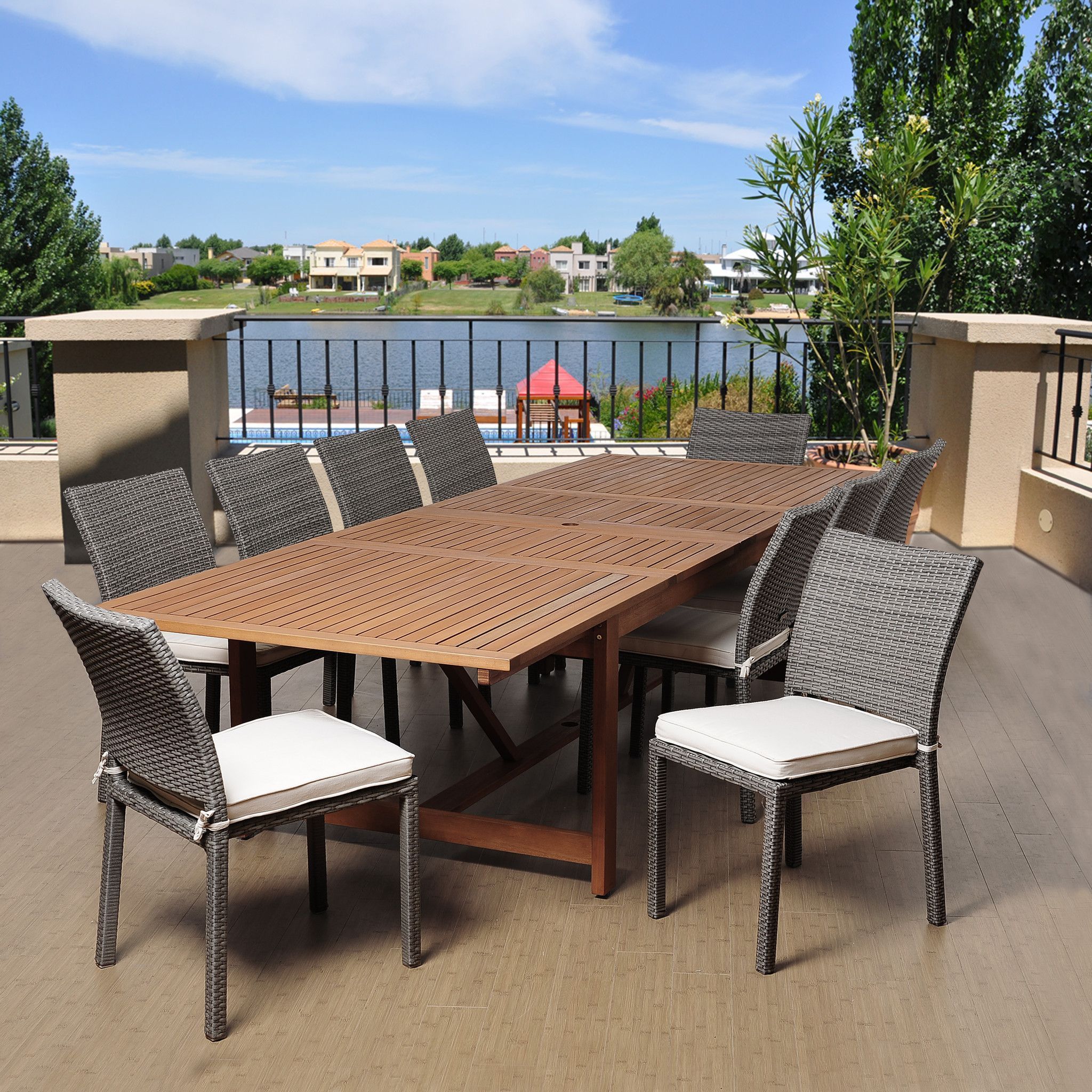 Angelo 11 Piece Eucalyptus/Wicker Extendable Rectangular Patio Dining In Extendable Patio Dining Set (View 2 of 15)