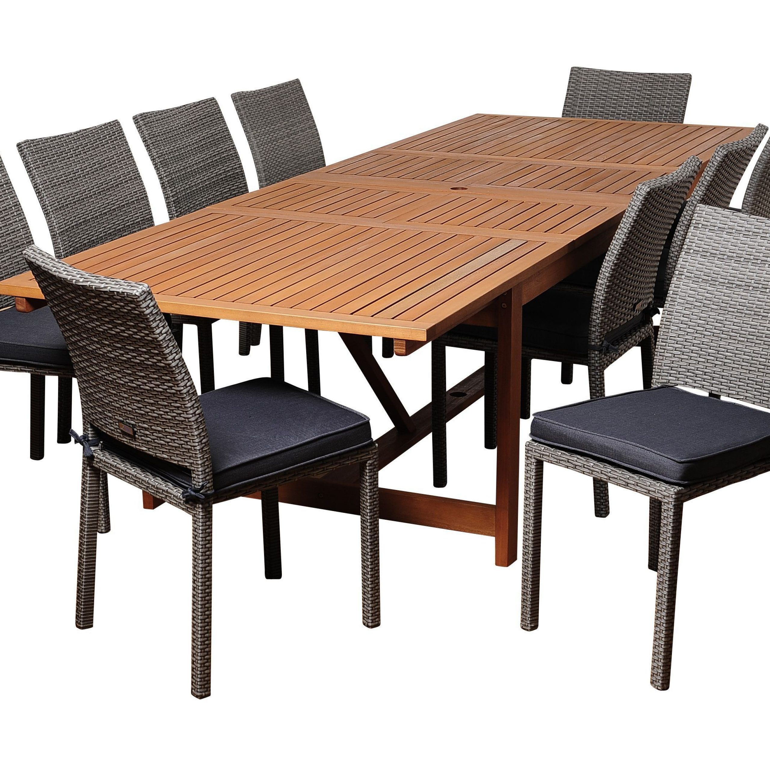 Angelo 11 Piece Eucalyptus/Wicker Extendable Rectangular Patio Dining Throughout Gray Extendable Patio Dining Sets (View 9 of 15)