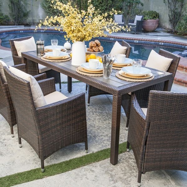 Angelo:home Nathaniel 7 Piece Dining Set With Cushions | Patio Intended For 7 Piece Small Patio Dining Sets (View 15 of 15)